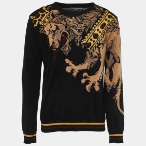 Pre Owned Dolce & Gabbana Black Patterned Wool Knit Sweater XL