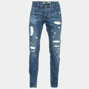 Pre Owned Dolce & Gabbana Blue Denim Distressed Jeans S