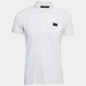 Pre Owned Dolce & Gabbana White Cotton Pique Polo T-Shirt M