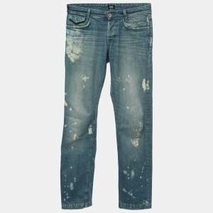 D&G Blue Washed & Distressed Denim Straight-Leg Jeans S Waist 31"