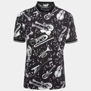 Pre Owned Dolce & Gabbana Black Music Print Cotton Pique Polo T-Shirt XL