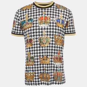 Dolce & Gabbana Multicolor Crown Print Knit Crew Neck T-Shirt XL