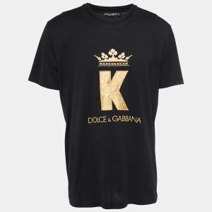 Pre Owned Dolce & Gabbana Black Embroidered Cotton Crew Neck T-shirt 2XL