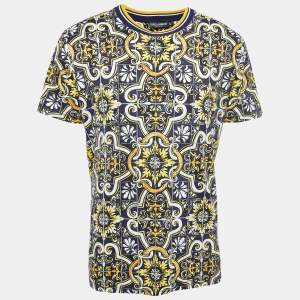 Dolce & Gabbana Multicolor Maioliche Print Cotton Crew Neck Half Sleeve T-Shirt XL