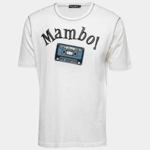 Pre Owned Dolce & Gabbana Off White Mambo Embroidered Crew Neck Half Sleeve T-shirt M