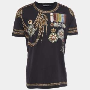 Pre Owned Dolce & Gabbana Black Military Print Cotton Crew Neck Half Sleeve T-Shirt XL