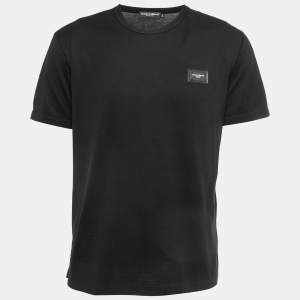 Pre Owned Dolce & Gabbana Black Cotton Logo Patch Crew Neck Half Sleeve T-Shirt XXL