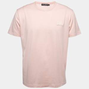 Pre Owned Dolce & Gabbana Pink Cotton Logo Patch Crew Neck Half Sleeve T-Shirt XXL