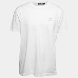 Dolce & Gabbana White Cotton Logo Plaque Detail Crew Neck T-Shirt 3XL