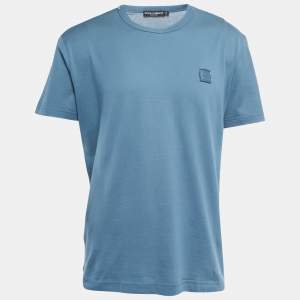 Pre Owned Dolce & Gabbana Teal Blue Cotton Crew Neck Half Sleeve T-Shirt XXL