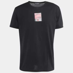 Pre Owned Dolce & Gabbana Black Digital Print Patch Cotton Crew Neck T-Shirt XXL