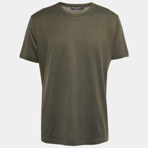 Pre Owned Dolce & Gabbana Military Green Cotton Crew Neck Half Sleeve T-Shirt XXL