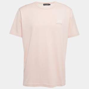 Pre Owned Dolce & Gabbana Pink Cotton Logo Patch Crew Neck Half Sleeve T-Shirt 4XL