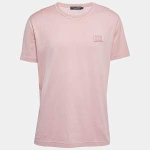 Pre Owned Dolce & Gabbana Pink Cotton Logo Patch Crew Neck Half Sleeve T-Shirt XXL