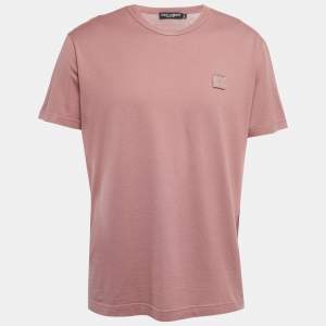 Pre Owned Dolce & Gabbana Dusty Pink Cotton Crew Neck Half Sleeve T-Shirt XXL