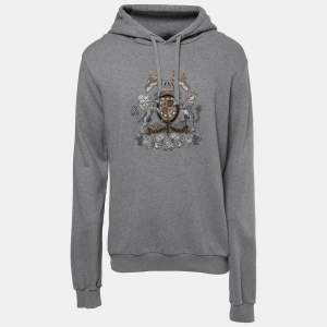 Pre Owned Dolce & Gabbana Grey Cotton Crest Detail Hoodie XL