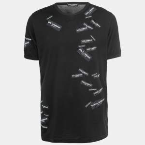 Pre Owned Dolce & Gabbana Black Cotton Logo Tape Appliqued T-Shirt XXL
