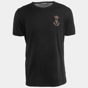 Pre Owned Dolce & Gabbana Black Cotton Logo Applique T-Shirt M