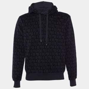 Pre Owned Dolce & Gabbana Black Logo Devore Pattern Hooded Sweatshirt L