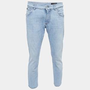Pre Owned Dolce & Gabbana Blue Denim Distressed Slim Fit Jeans M/ Waist 35"