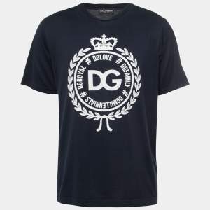 Dolce & Gabbana Navy Blue Logo Print Cotton Crew Neck T-Shirt L