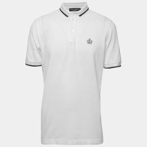 Pre Owned Dolce & Gabbana White Cotton Crown Embroidered Polo T-Shirt XL
