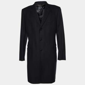 Dolce & Gabbana Black Jacquard Wool & Cashmere Coat XL