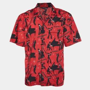 Pre Owned Dolce & Gabbana Red Bambo printed Cotton Short Sleeve Shirt L