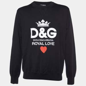 Dolce & Gabbana Black Royal Love Logo Printed Cotton Knit Sweatshirt XL