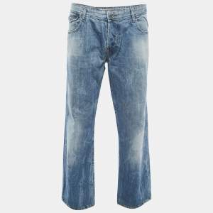 Pre Owned Dolce & Gabbana Blue Crinkled & Washed Denim Jeans 4XL Waist 39"