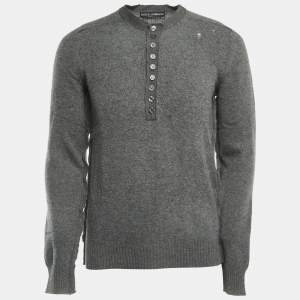 Pre Owned Dolce & Gabbana Grey Distressed Wool Buttoned Sweater L
