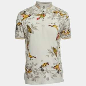 Pre Owned Dolce & Gabbana White Birds Print Cotton Pique Polo T-Shirt M