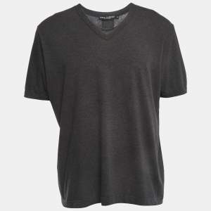 Pre Owned Dolce & Gabbana Grey Cotton V-Neck Half Sleeve T-Shirt 5XL
