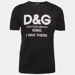 Pre Owned Dolce & Gabbana Black Print Cotton Crew Neck Half Sleeve T-Shirt M