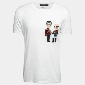 Pre Owned Dolce & Gabbana White Embroidered Cotton Half Sleeve T-Shirt S