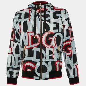 Dolce & Gabbana Black Print Synthetic Zip Front Hooded Jacket M