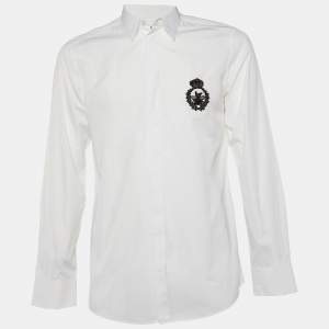 Pre Owned Dolce & Gabbana White Embellished Detail Cotton Gold Fit Shirt L
