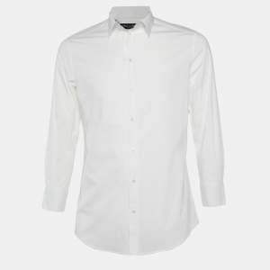 Pre Owned Dolce & Gabbana White Cotton Gold Fit Shirt L