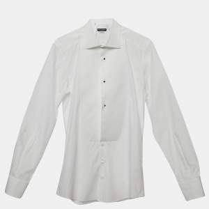 Pre Owned Dolce & Gabbana Gold White Cotton Button Front Shirt XS