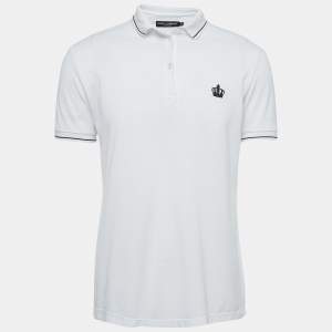 Pre Owned Dolce & Gabbana White Cotton Pique Polo T-Shirt XS