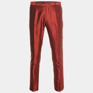 Pre Owned Dolce & Gabbana Red Raw Silk Tailored Pants M