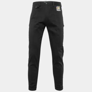 Pre Owned Dolce & Gabbana Black Cotton Royal Embellished Slim Fit Trousers M
