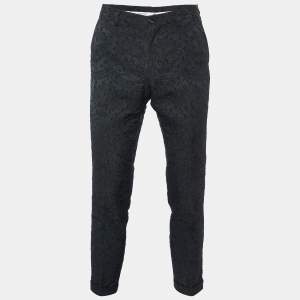 Dolce & Gabbana Black Floral Embossed Jacquard Tailored Pants M