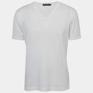 Pre Owned Dolce & Gabbana White Cotton V-Neck T-Shirt M