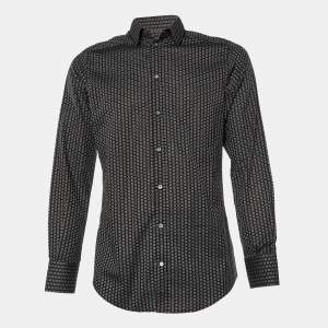 Pre Owned Dolce & Gabbana Black Circle Pattern Cotton Gold Fit Long Sleeve Shirt M