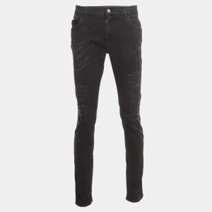 Pre Owned Dolce & Gabbana Black Distressed Denim Slim Fit Jeans XL Waist 34"