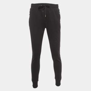 Pre Owned Dolce & Gabbana Black Logo Embroidered Cotton Drawstring  Joggers M