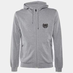 Pre Owned Dolce & Gabbana Grey Cotton Crown Embellished Zip Up Hoodie S