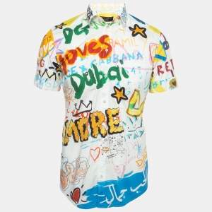Pre Owned Dolce & Gabbana Gold Multicolor Print Cotton Half Sleeve Shirt S