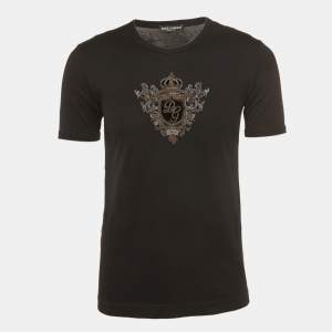 Pre Owned Dolce & Gabbana Black Cotton Embroidered T-Shirt S